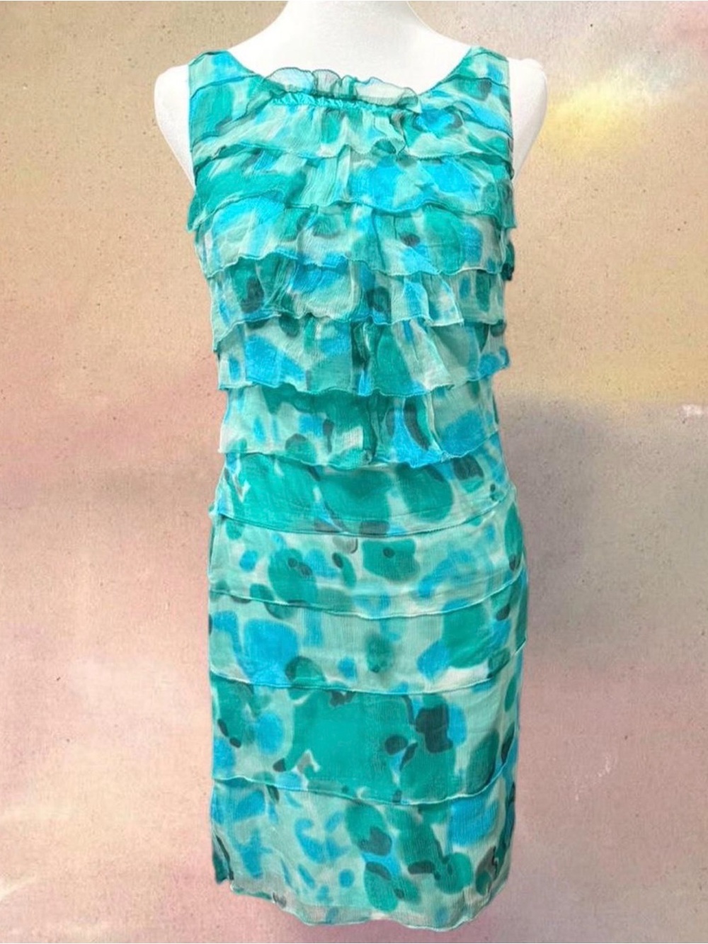 Studio M Teal & Aqua Ruffle Tiered Mini Dress